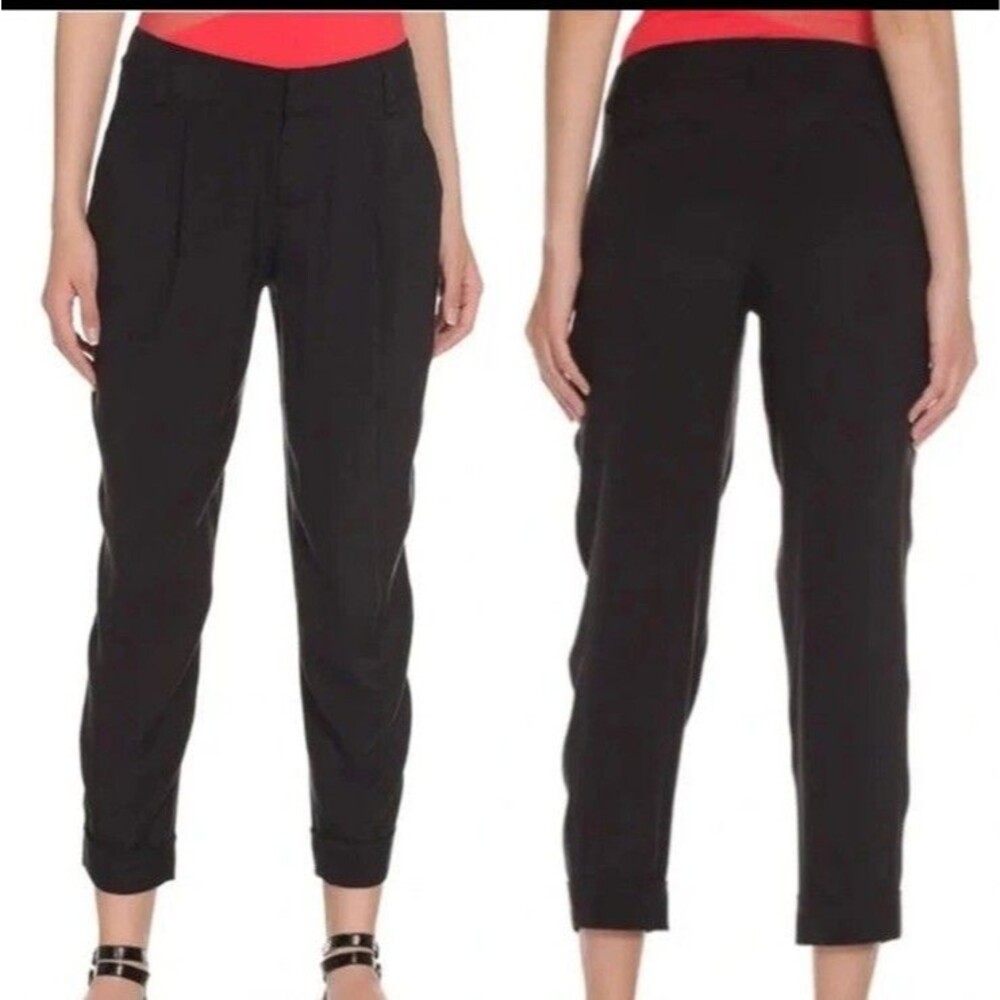 Alice + Olivia Employed Pants Women's Black Tapered 90% Silk Trousers Sz 8
